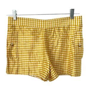Leona by Lauren Leonard yellow‎ gingham short shorts silk